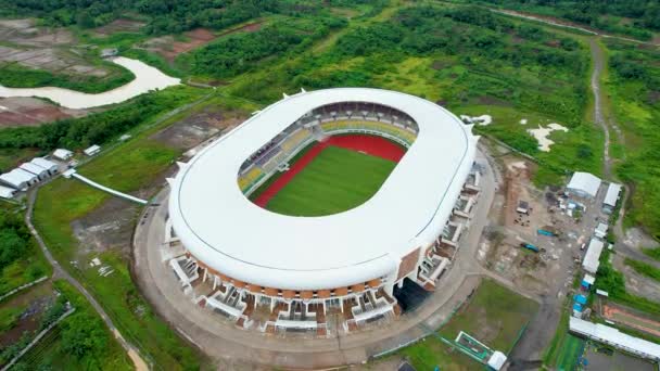 Pemandangan Udara Stadion Sepak Bola Baru Untuk Menjunjung Tinggi Tim — Stok Video