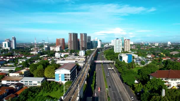 Letecký Pohled Zkušební Jízdu Vlaku Jakarta Lrt Pro Fázi Pancoranu — Stock video