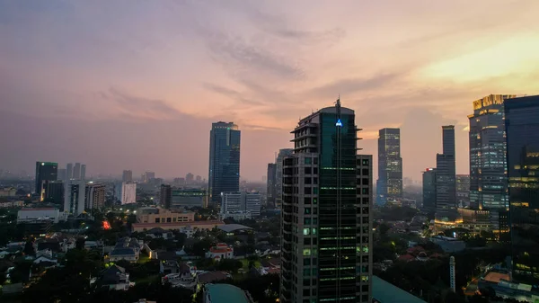 Aerial View Office Buildings Jakarta Central Business District Noise Cloud — Stock Photo, Image