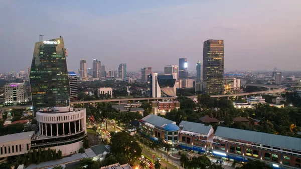 Aerial View Office Buildings Jakarta Central Business District Noise Cloud — Stock Photo, Image