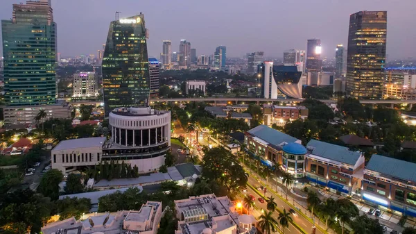 Letecký Pohled Kancelářské Budovy Centrální Obchodní Čtvrti Jakarta Hlukový Mrak — Stock fotografie