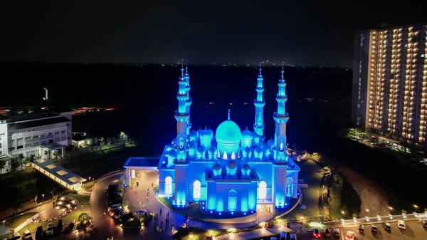 Αεροφωτογραφία Του Thohir Τζαμί Πανόραμα Nihgt Προβολή Μεγαλύτερο Τζαμί Depok — Φωτογραφία Αρχείου