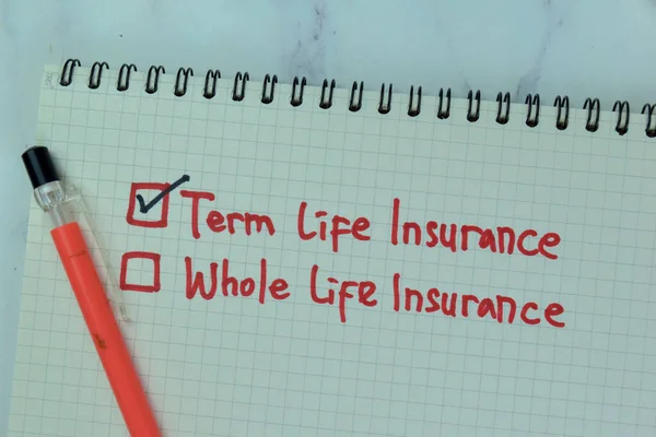 Concept Term Life Insurance Пише Про Книгу Ізольовану Дерев Яному — стокове фото