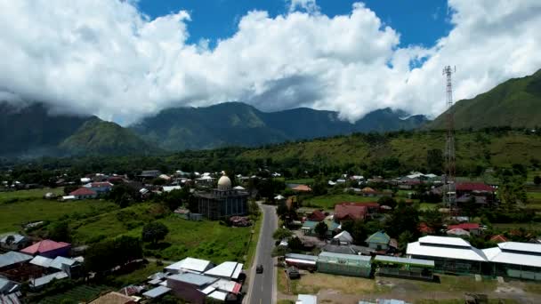 Pemandangan Udara Dari Beberapa Ladang Pertanian Sembalun Sembalun Terletak Lereng — Stok Video