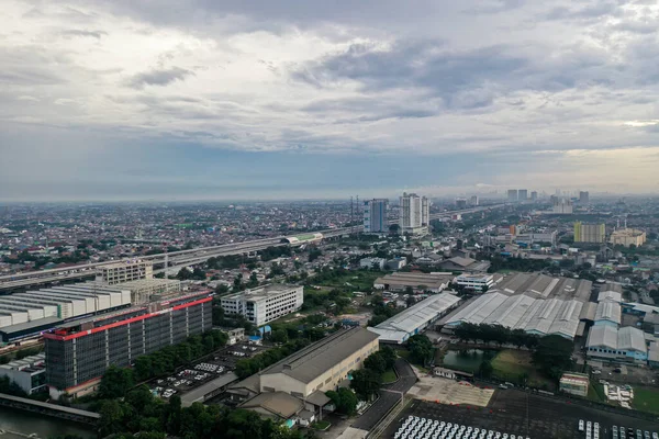 Luchtfoto Van Jakarta Lrt Treinrit Voor Fase Vanuit Bekasi Bekasi — Stockfoto