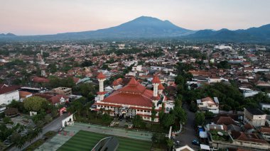 Aerial view of The Largest Mosque Agung Cianjur, Ramadan Eid Concept background, Travel and tourism. Cianjur, Indonesia, July 6, 2022