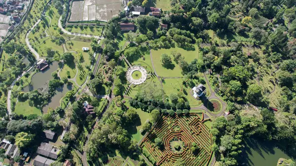 Aerial View Taman Bunga Nusantara Flower Garden Nusantara Travel Destination — Fotografia de Stock