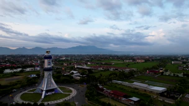 Aerial View Extraordinary Beautiful Building Mataram City Metro Monument Lombok — 图库视频影像