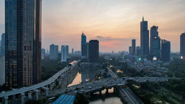 Aerial View Office Buildings Jakarta Central Business District Noise Cloud —  Fotos de Stock