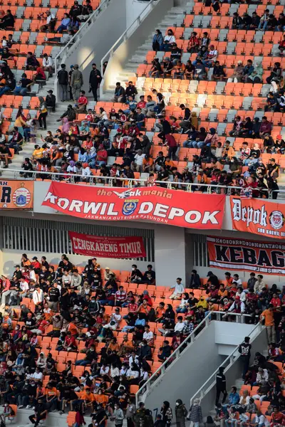 Crowds Group Fans Stadium Jakarta International Stadium Selective Focus Banner — Stock Photo, Image