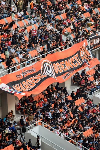Crowds Group Fans Stadium Jakarta International Stadium Selective Focus Banner — Stockfoto