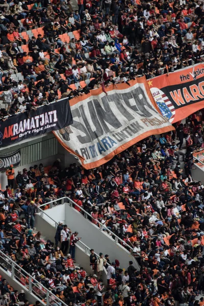 Crowds Group Fans Stadium Jakarta International Stadium Selective Focus Banner — Stock Photo, Image