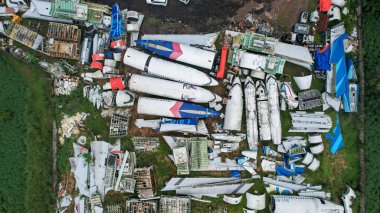 The wreckage of a tourist plane, in Parung, Bogor. The metal remains of the hull and wings of the ship can be seen, like a carcass. Bogor, Indonesia, August 23, 2022