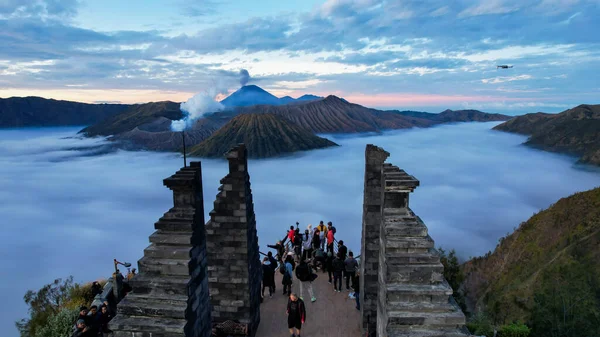 Aerial View Mount Bromo Active Volcano Part Tengger Massif East — Foto de Stock