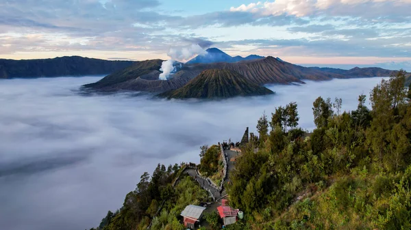 Aerial View Mount Bromo Active Volcano Part Tengger Massif East — Foto Stock