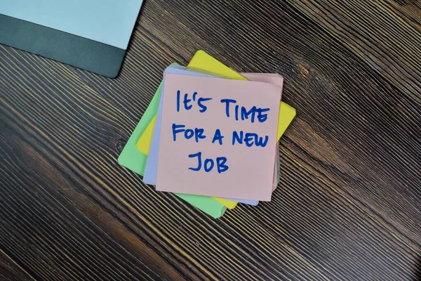 Concept Time New Job Write Sticky Notes Isolated Wooden Table — Stock fotografie