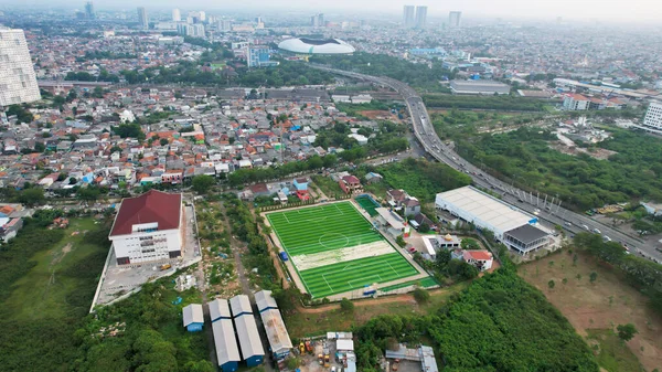 Gürültü Bulutundan Bekasi Nin Büyük Stadyumunun Havadan Görüntüsü Bekasi Endonezya — Stok fotoğraf
