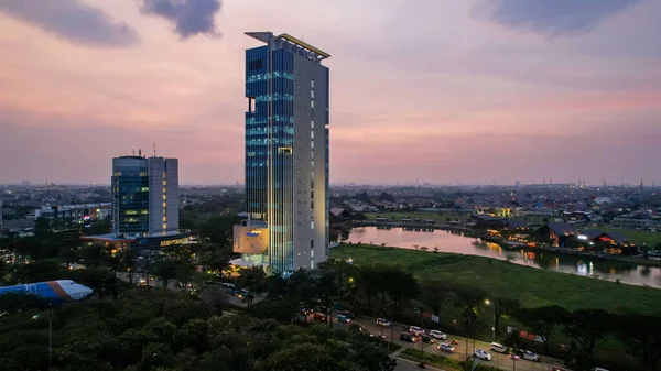 Veduta Aerea Dell Ambiente Residenziale Summarecon Bekasi Tramonto Uno Dei — Foto Stock