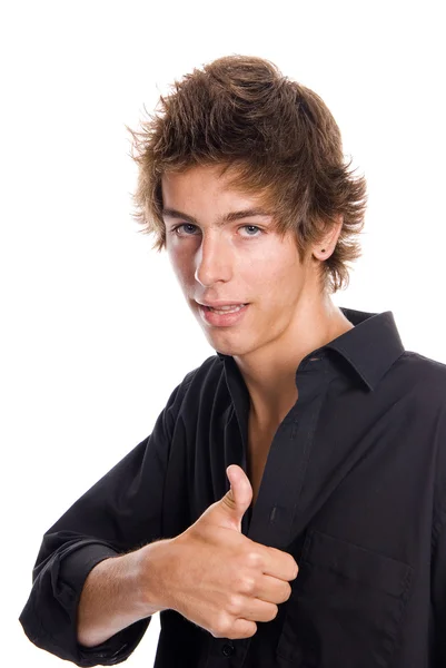 Young casual man with thumb up gesture isolated — Stock Photo, Image