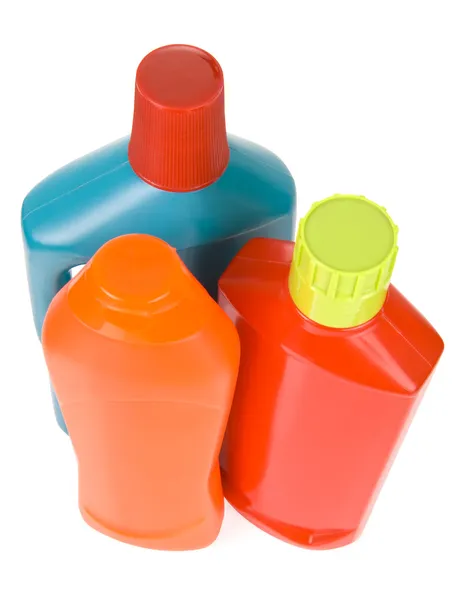 3 bottles of different detergents on white background — Stock Photo, Image