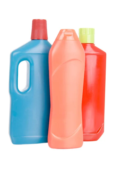 3 botellas de diferentes detergentes sobre fondo blanco Imágenes De Stock Sin Royalties Gratis