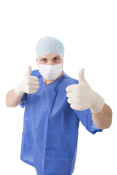 Doctor giving the OK on white background — Stock Photo, Image