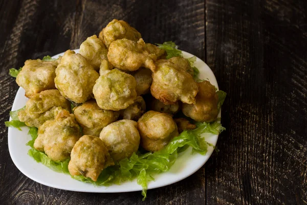 Seaweed Fritters Zeppoline Small Pieces Deep Fried Grown Dough Typical — Stock Photo, Image