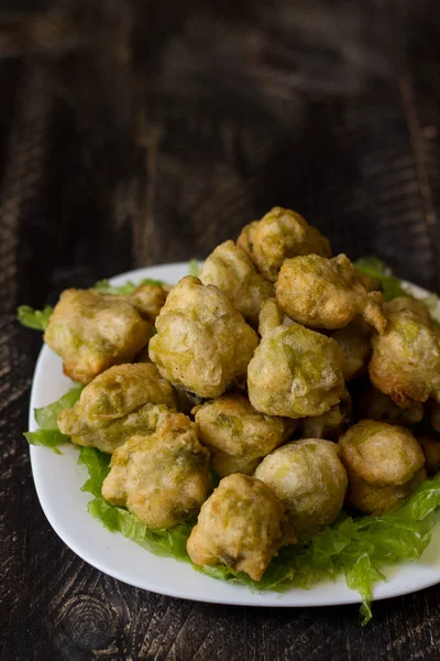 Seaweed Fritters Zeppoline Small Pieces Deep Fried Grown Dough Typical — Stock Photo, Image