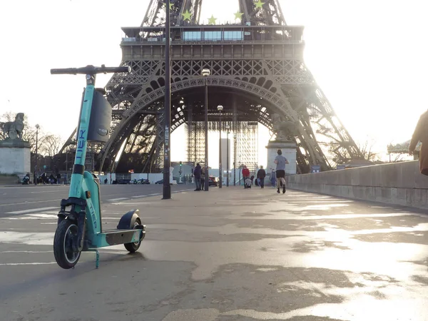 Paris France January 2022 View Electric Scooter Sidewalk Self Service Stok Fotoğraf