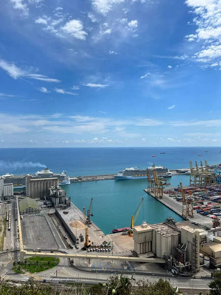 Barcelona España Agosto 2022 Vista Aérea Muelle Con Ferry Crucero — Foto de Stock