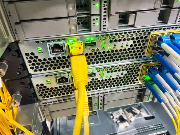 Network Equipment Green Lights Working Data Center — Stok Foto