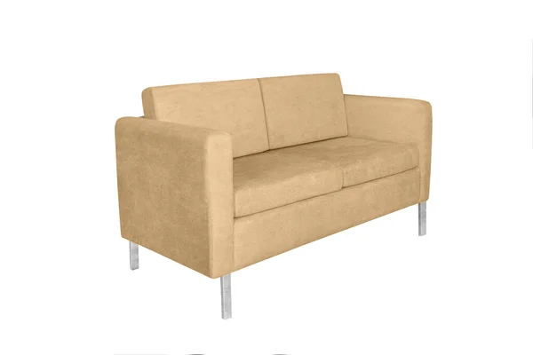 Seitenansicht Schöne Beige Luxus Sofamöbel Isoliert Auf Weißem Hintergrund — Stockfoto