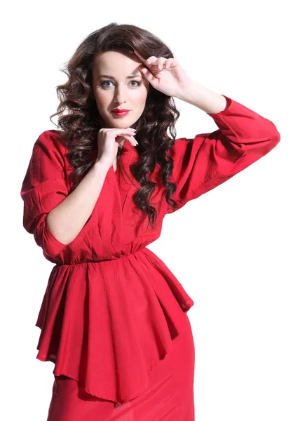 Menina bonita em um vestido vermelho — Fotografia de Stock