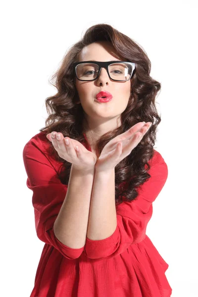 Beautiful girl in a red dress — Stock Photo, Image