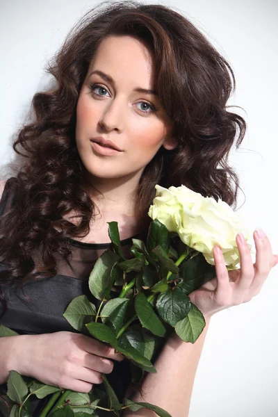 Photo of beautiful woman with white roses — Stock Photo, Image