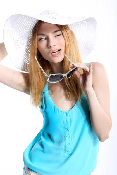 Donna in cappello da sole isolato — Foto Stock