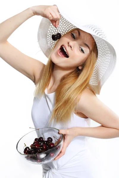 Young pretty woman with cherry — Stock Photo, Image