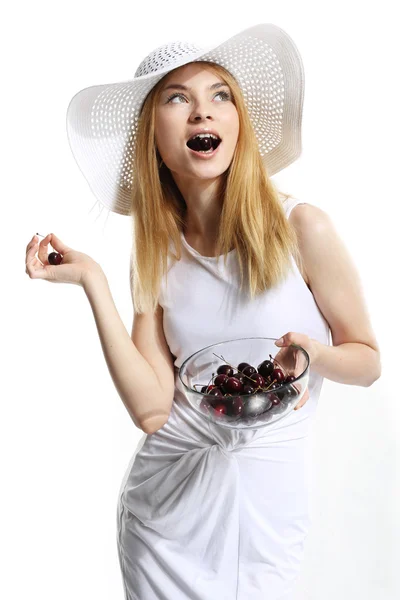 Young pretty woman with cherry — Stock Photo, Image