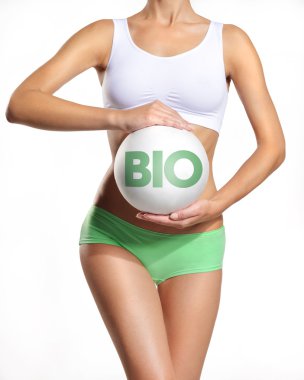 bio ile güzel sportif kadın resim imzalamak karnına