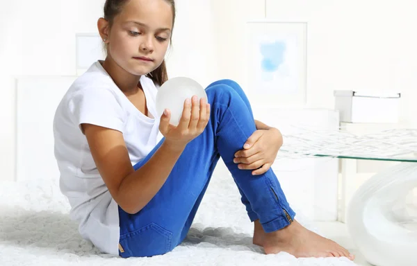 Girl with the silver ball — Stock Photo, Image