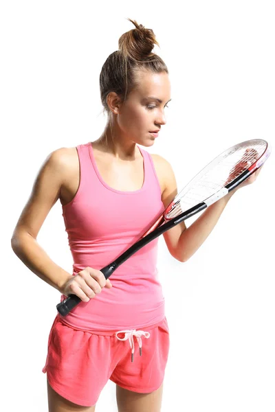 Athletic woman with squash racket — Stock Photo, Image