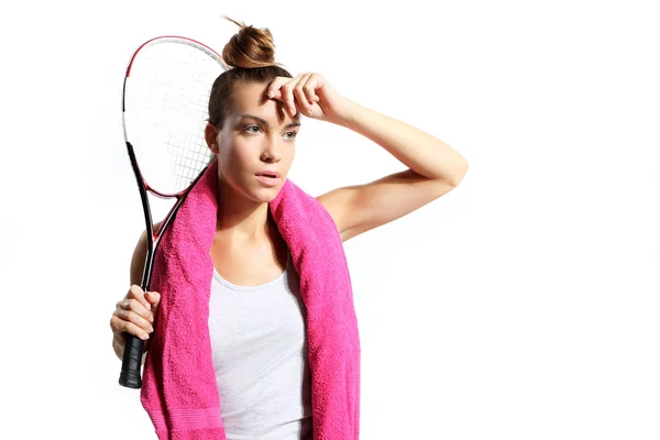 Tired girl on the competition squash — Stock Photo, Image