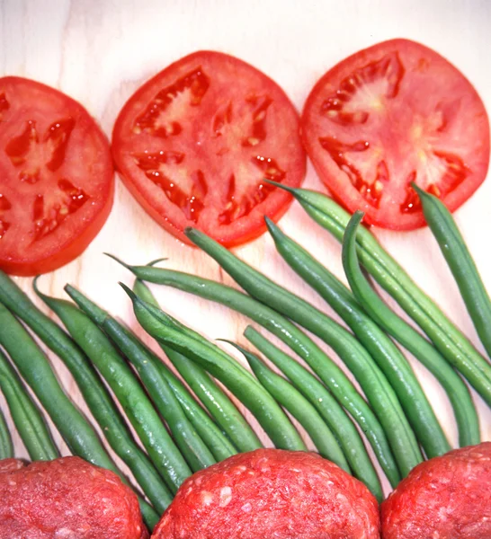 Grüne Bohnen und Tomaten — Stockfoto
