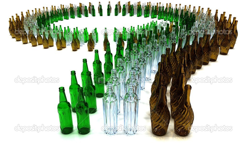 Conveyor multicolored empty bottles