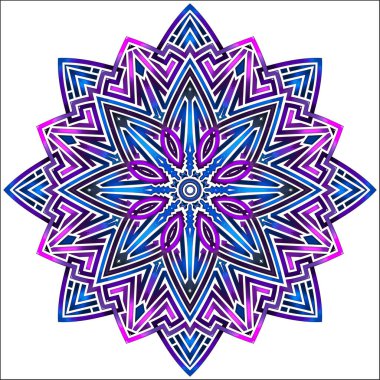 Beyaz izole edilmiş arka planda yuvarlak renkli Mandala. Desenli Tasarım Elementi. Etnik Tılsım. Simetrik desen. Tişörtte parmak izi aranıyor. Çiçek desenli mandala. Yoga şablonu.