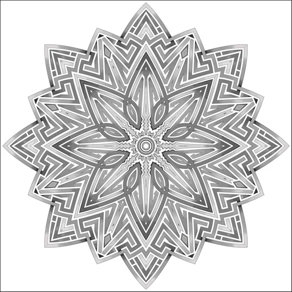 Rund Monochromatisches Mandala Auf Weißem Isoliertem Hintergrund Gemustertes Gestaltungselement Ethnisches — Stockfoto