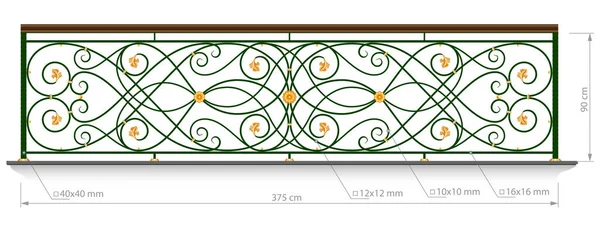 Forged Balcony Railing Vector Image Dimension Wrought Iron Balcony Fence — Stock Vector
