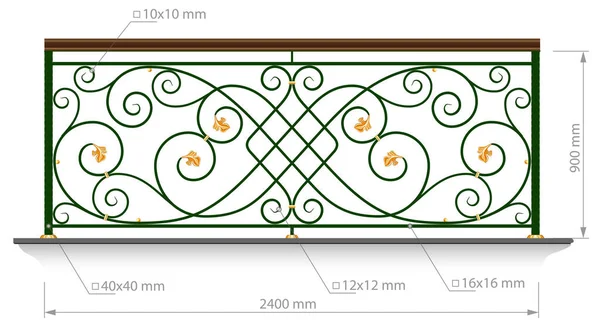 Forged Balcony Railing Vector Image Dimension Wrought Iron Fence Stairs — Stock Vector