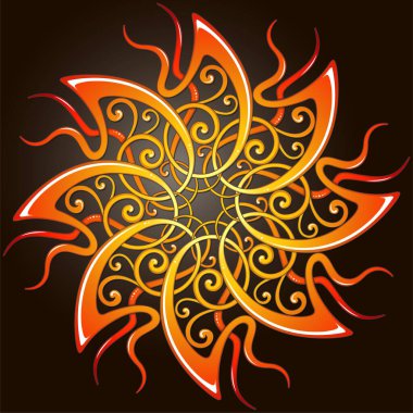 Yuvarlak Renkli Mandala. Vektör desenli tasarım elementi. Etnik Tılsım. Simetrik desen. Tişörtte parmak izi aranıyor. Çiçek desenli mandala. Yoga şablonu. Vektör illüstrasyonu