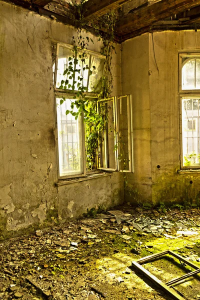 Vecchia finestra in casa abbandonata — Foto Stock